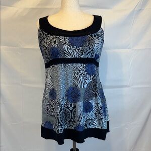 Lane Bryant Black and Blue Patchwork Blouse